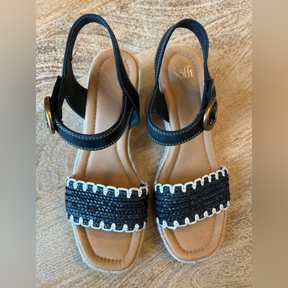 Söfft Black Woven Front Ankle-Strap Wedge Sandal - Picture 2 of 5